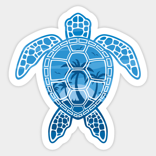 Tropical Island Sea Turtle Design in Blue Sticker by fizzgig